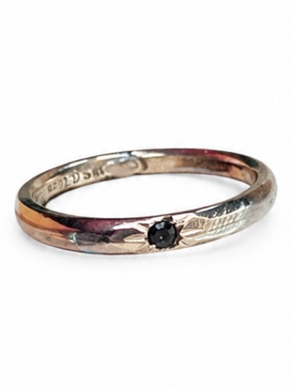 Vintage 10K 1/6 yellow Gold Tiny Sapphire Baby Pinky Midi Ring Engraved antique
